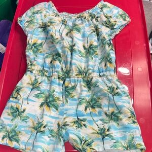 Old Navy Kids Palm Print Romper - Blue and Green